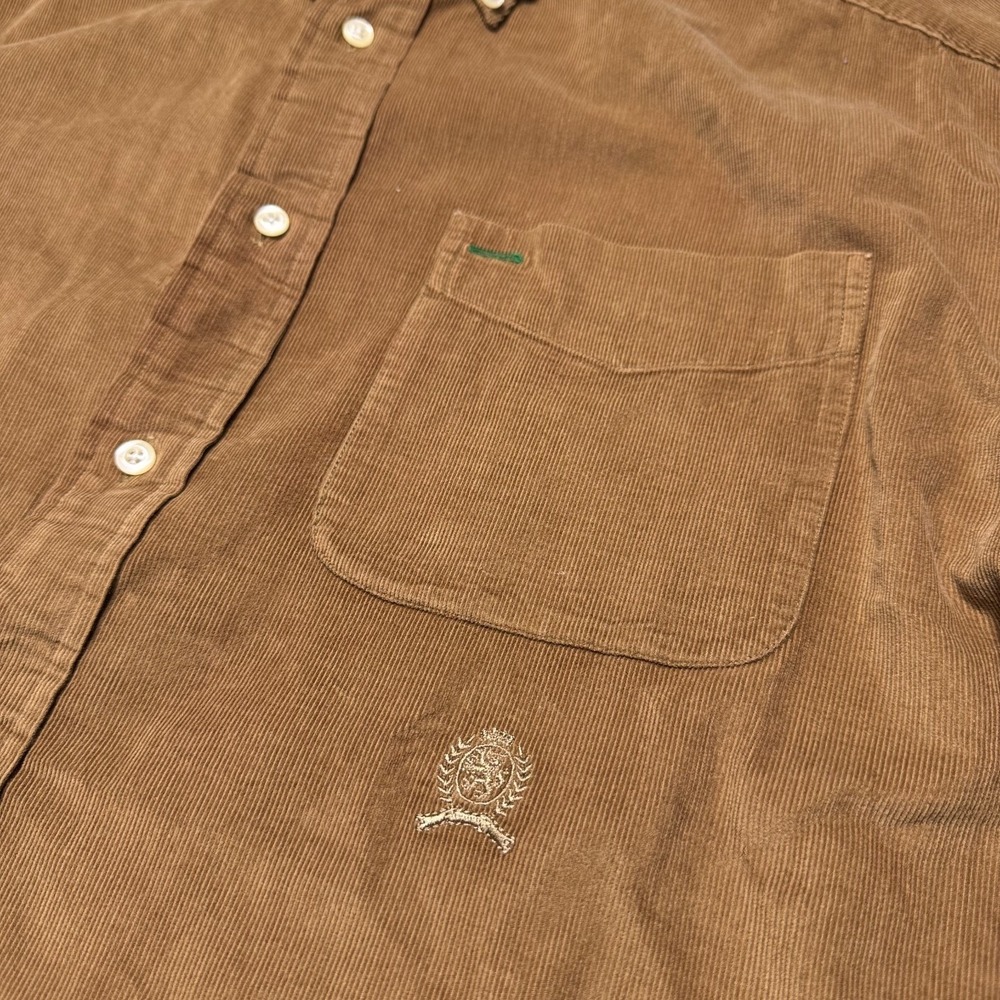 Tommy Hilfiger Shirt Mens Medium Button Down Brown Cotton Corduroy Workwear 90s - Picture 3 of 9